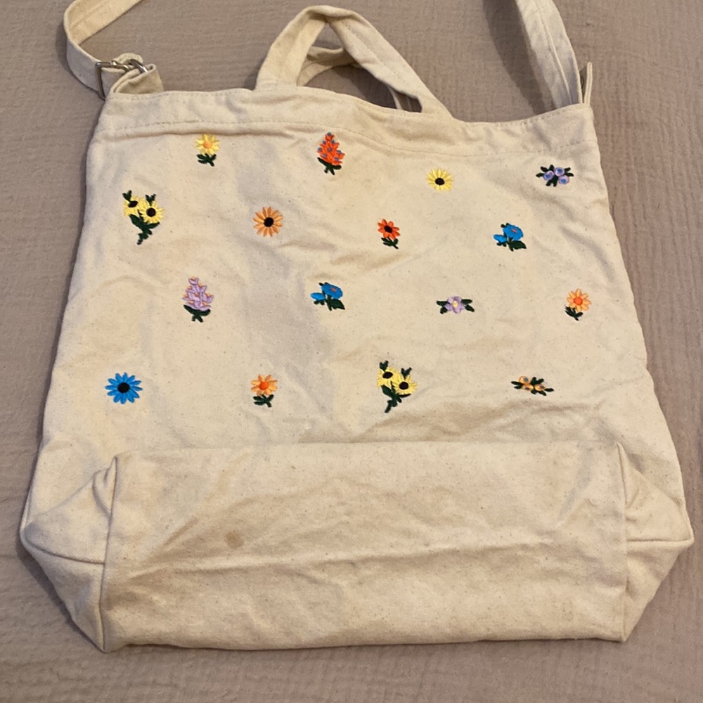 Baggu Duck Floral Embroidered Cream Tote Bag - Picture 5 of 8